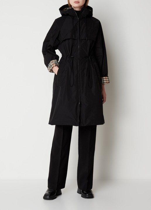Burberry Charminster parka met logoborduring - voorkant 2 zwart