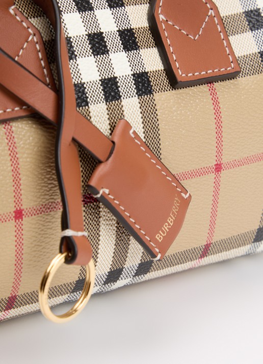 Burberry Check Mini Bowling handtas met kalfsleren details - detail 6 cognac