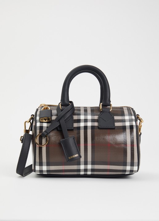 Burberry Check Mini Bowling handtas met kalfsleren details