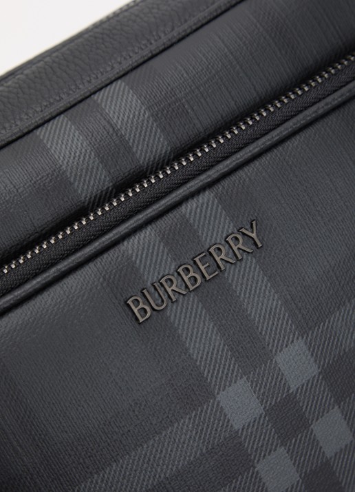 Burberry City Check Pocket crossbodytas met kalfsleren details - detail 4 antraciet