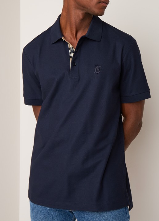 Burberry Eddie regular fit polo van piqué katoen - detail 3 donkerblauw