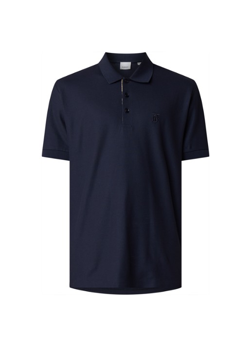 Burberry Eddie regular fit polo van piqué katoen - voorkant donkerblauw