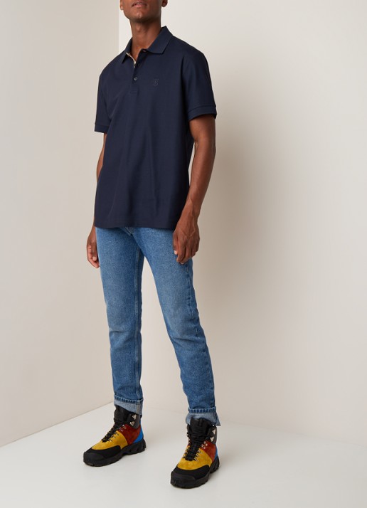 Burberry Eddie regular fit polo van piqué katoen - voorkant 2 donkerblauw