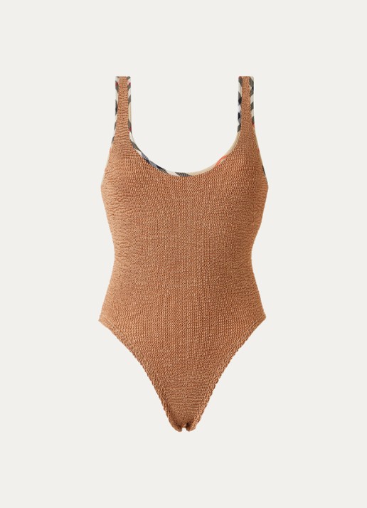 Burberry Faye badpak met scrunchie en rugdecolleté - voorkant 4 cognac