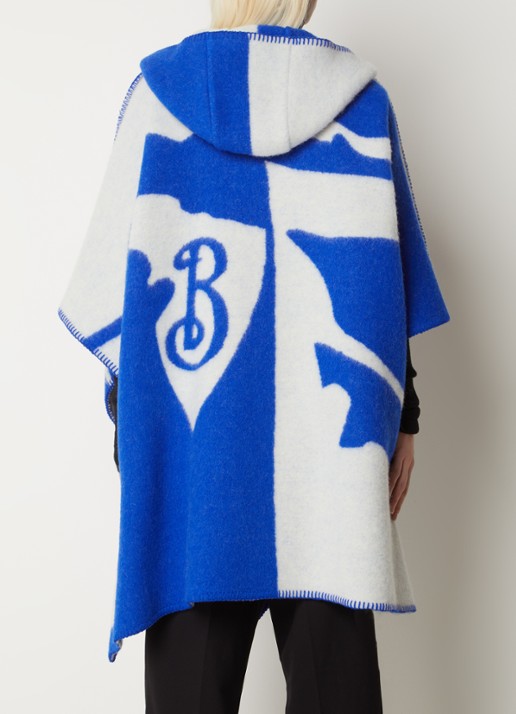 Burberry Fijngebreide cape van wol met steekzakken en capuchon - achterkant royalblauw