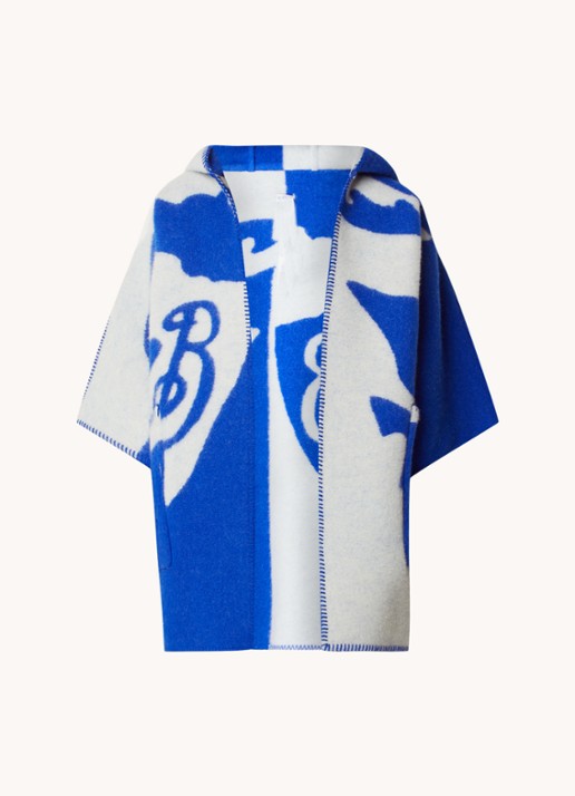Burberry Fijngebreide cape van wol met steekzakken en capuchon - voorkant 5 royalblauw