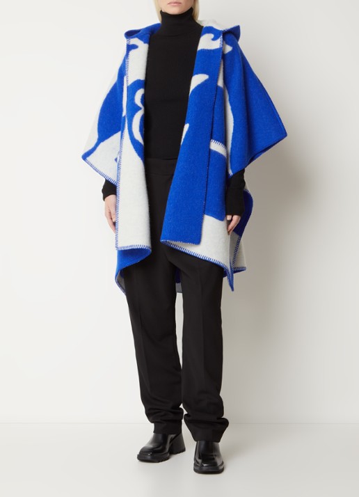 Burberry Fijngebreide cape van wol met steekzakken en capuchon - voorkant 6 royalblauw
