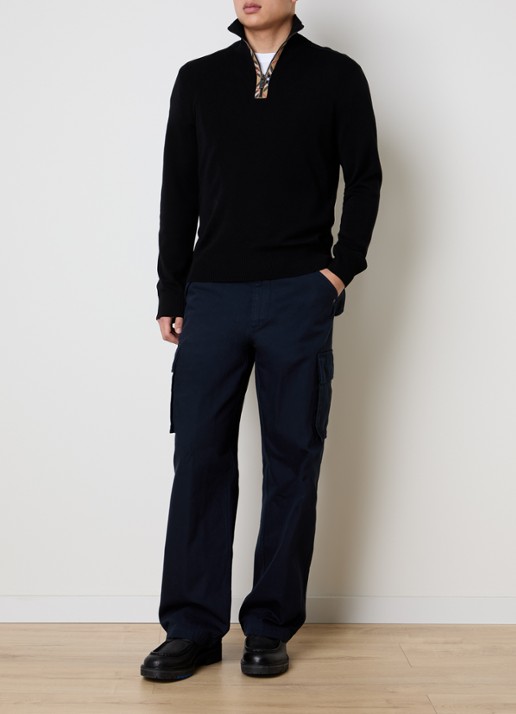 Burberry Fijngebreide pullover van wol met halve rits - voorkant 2 zwart
