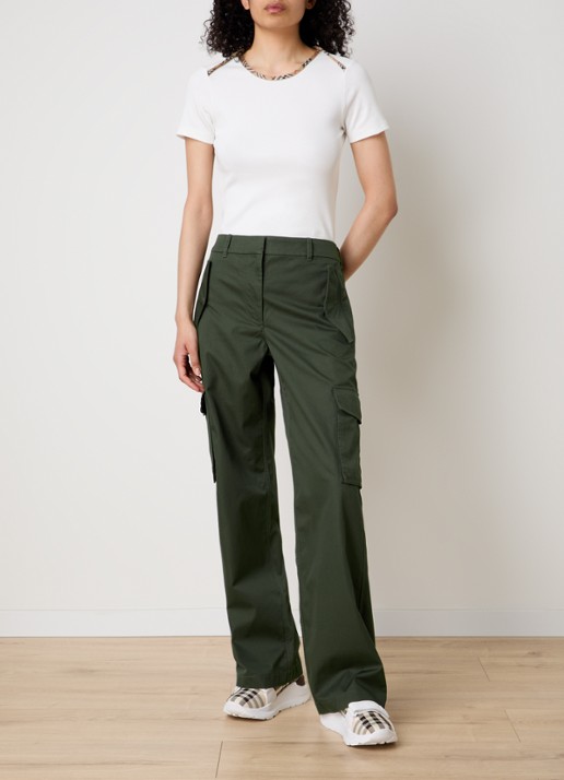 Burberry Freja high waist straight fit cargobroek met steekzakken - voorkant 5 olijfgroen