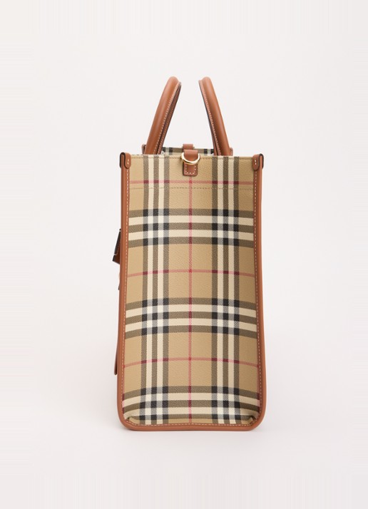 Burberry Freya Medium shopper met ruitdessin en kalfsleren details - detail 6 khaki