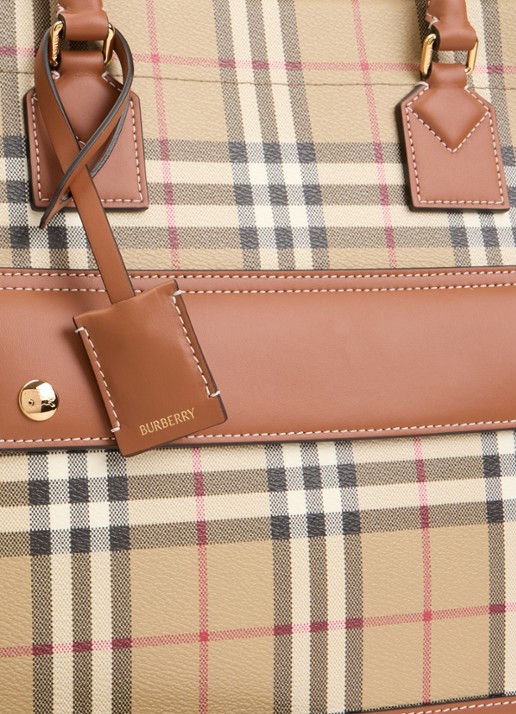 Burberry Freya Medium shopper met ruitdessin en kalfsleren details - detail 7 khaki
