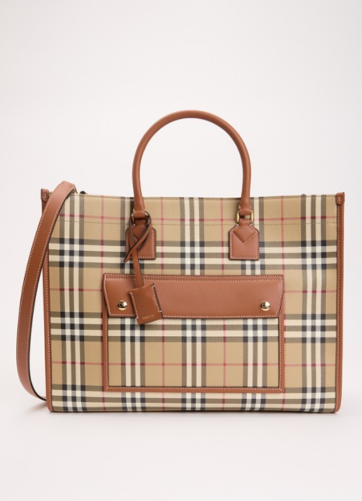 Burberry Freya Medium shopper met ruitdessin en kalfsleren details