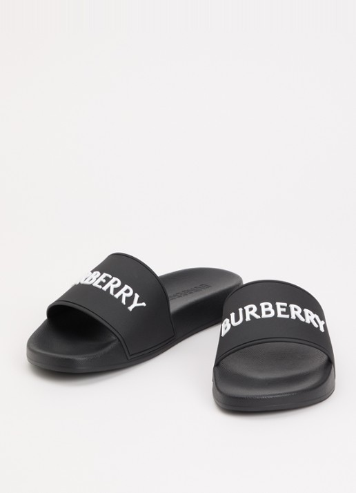 Burberry Furley slipper met logo - detail zwart