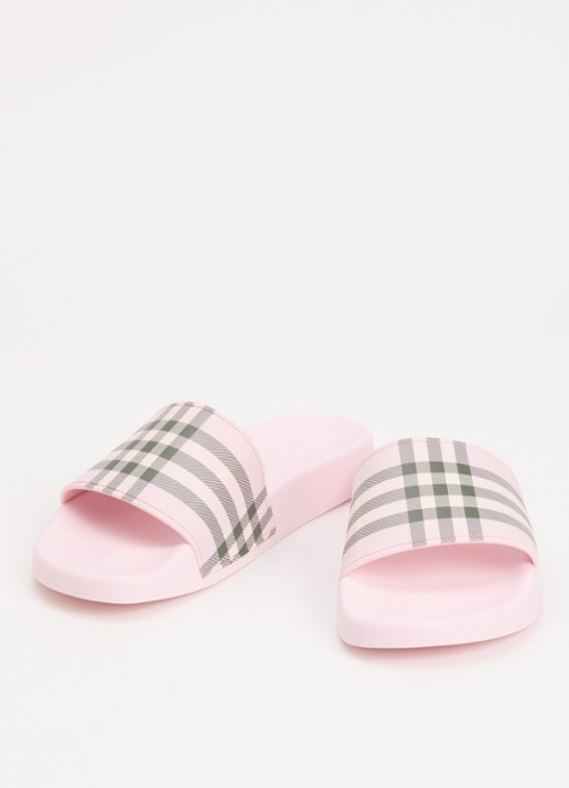 Burberry Furley slipper met ruit dessin - detail lichtroze