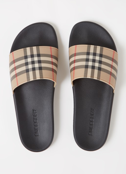 Burberry Furley slipper met ruitdessin - detail 5 beige