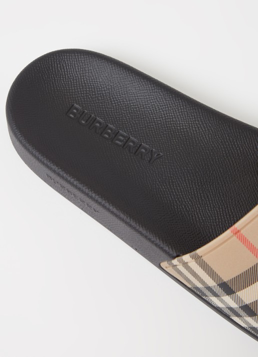 Burberry Furley slipper met ruitdessin - detail 6 beige
