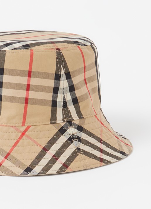 Burberry Gabardine Reversible bucket hoed met ruitdessin  - detail donkerbeige