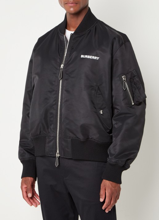 Burberry Gillian bomberjack met logo- en backprint  - achterkant 3 zwart