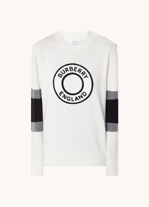 Burberry Hadley fijngebreide trui in kasjmierblend met logo - voorkant 3 gebroken wit