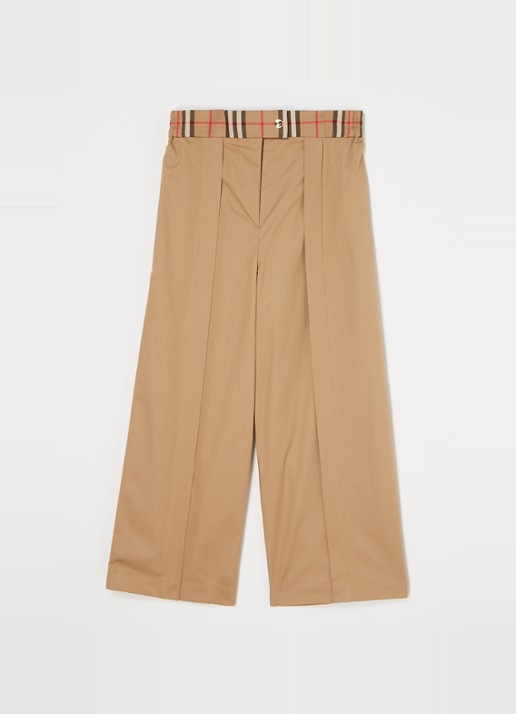 Burberry Hermia wide fit culotte met logoband - voorkant beige
