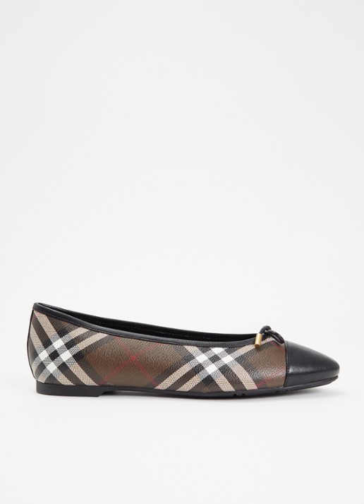 Burberry Highgate ballerina met ruitdessin en details van lamsleer - voorkant multicolor