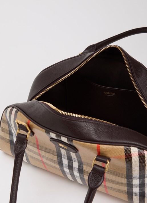 Burberry Highlands handtas met kalfsleren details en ruitdessin  - detail 5 zand