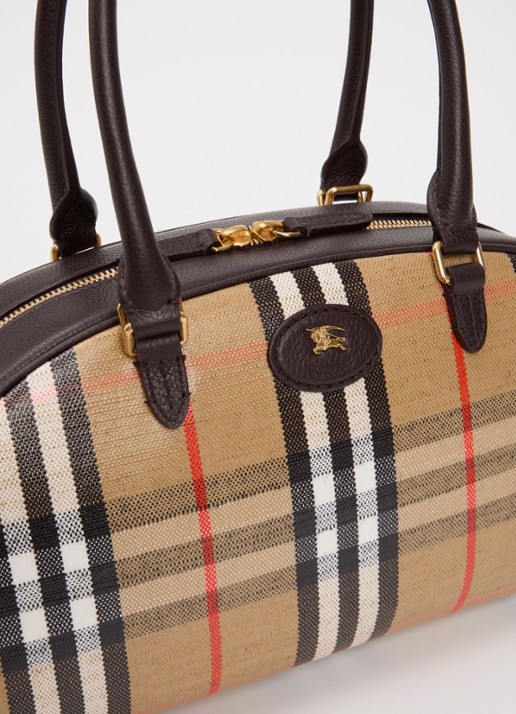 Burberry Highlands handtas met kalfsleren details en ruitdessin  - detail 7 zand