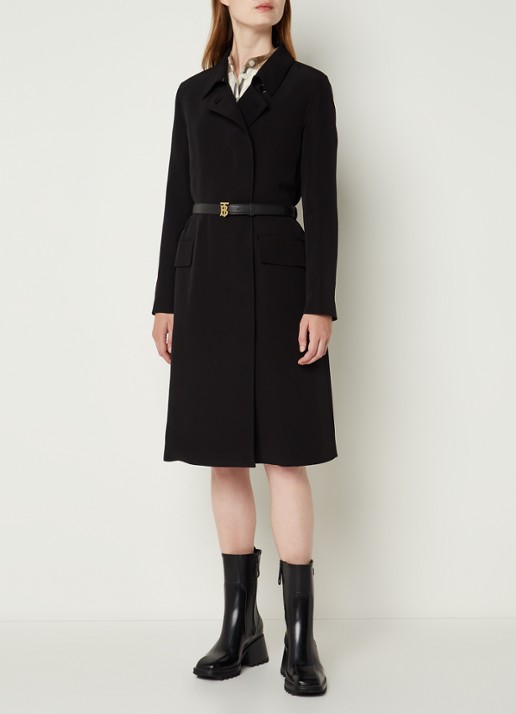 Burberry Holyfield mantel met strikceintuur en klepzakken  - detail zwart