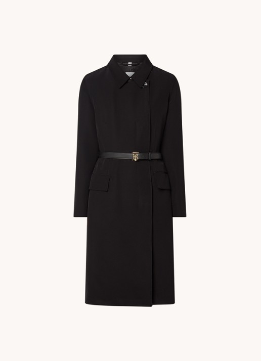 Burberry Holyfield mantel met strikceintuur en klepzakken  - voorkant 3 zwart