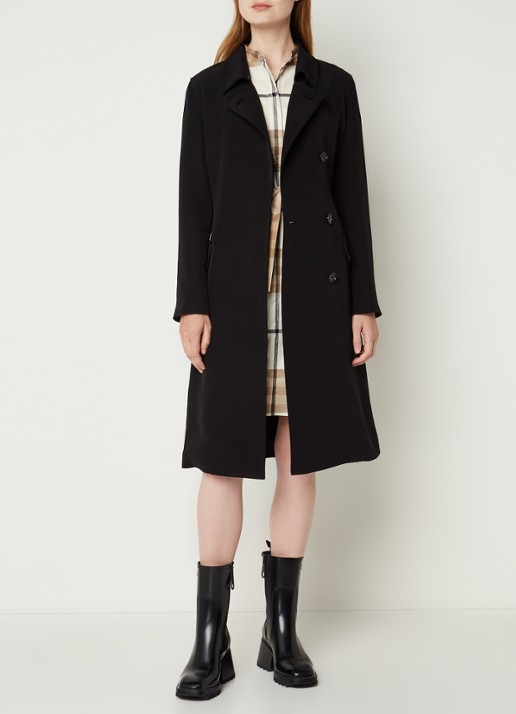 Burberry Holyfield mantel met strikceintuur en klepzakken  - voorkant 4 zwart
