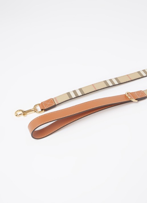 Burberry Hondenriem van leer met ruit dessin - detail 2 donkerbruin