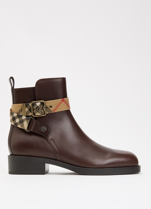 Burberry Huntley enkellaarsje van kalfsleer - voorkant kastanjebruin