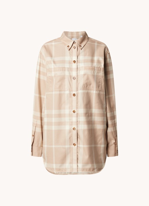Burberry Ivana blouse met borstzakken en ruitdessin - voorkant 4 donkerbeige