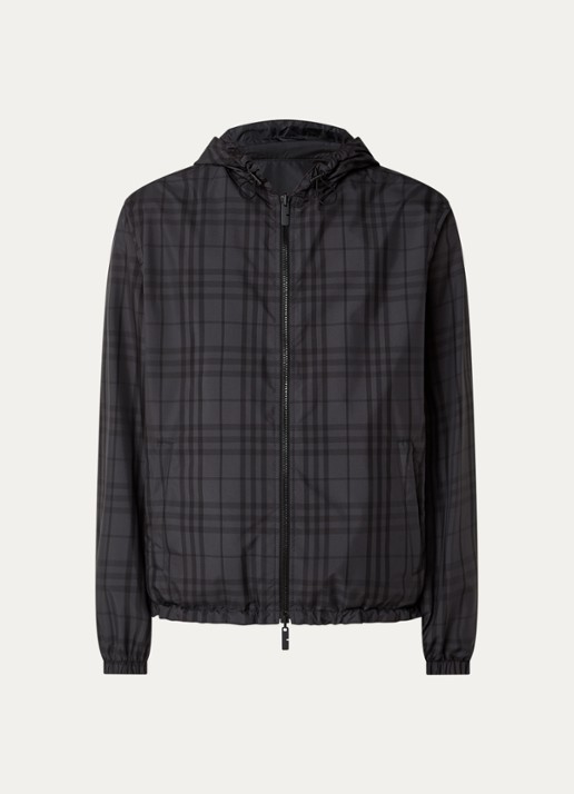 Burberry Jack met ruitdessin en ritszakken - voorkant antraciet