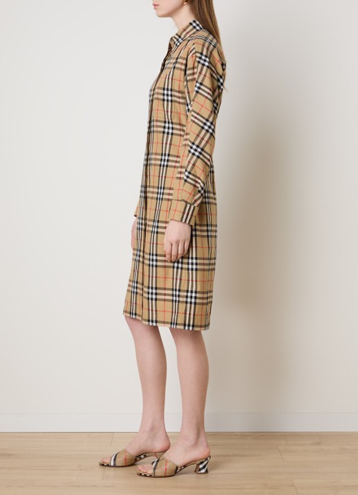 Burberry June midi blousejurk met ruitdessin - voorkant 5 zand