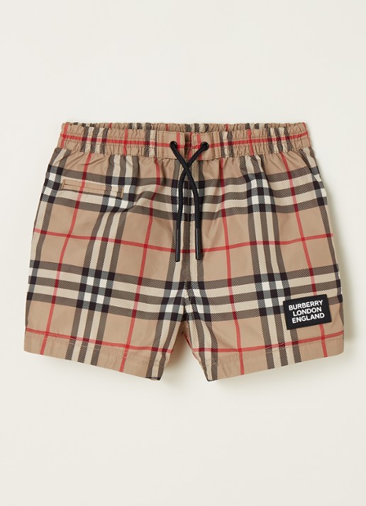 Burberry Kameron zwembroek met ruitdessin en logo - voorkant camel