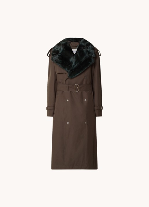 Burberry Kennington oversized double-breasted trenchcoat met kraag van imitatiebont - voorkant 5 bronsgroen