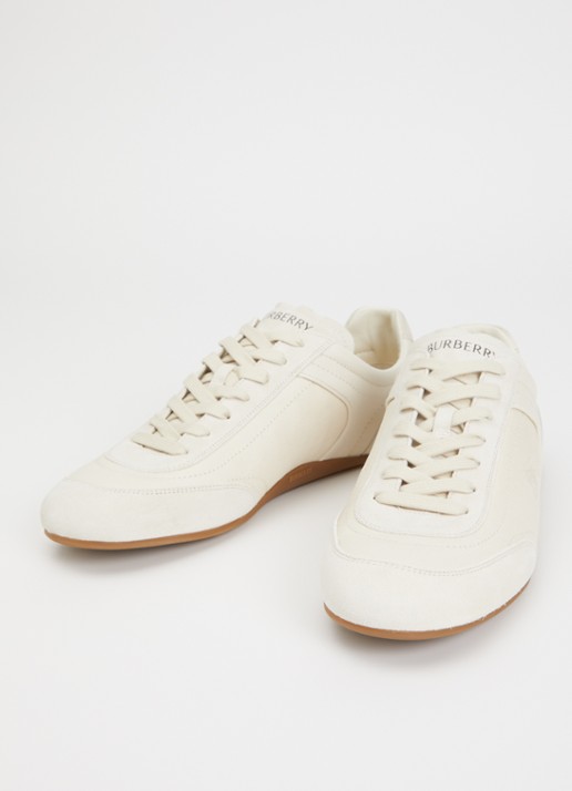Burberry Knight sneaker van leer met details van suède - detail creme