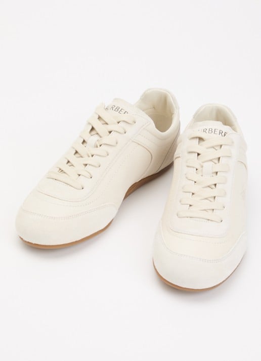 Burberry Knight sneaker van leer met details van suède - detail creme
