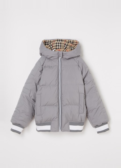 Burberry Landry gewatteerde jas met donsvulling en capuchon - voorkant lichtgrijs