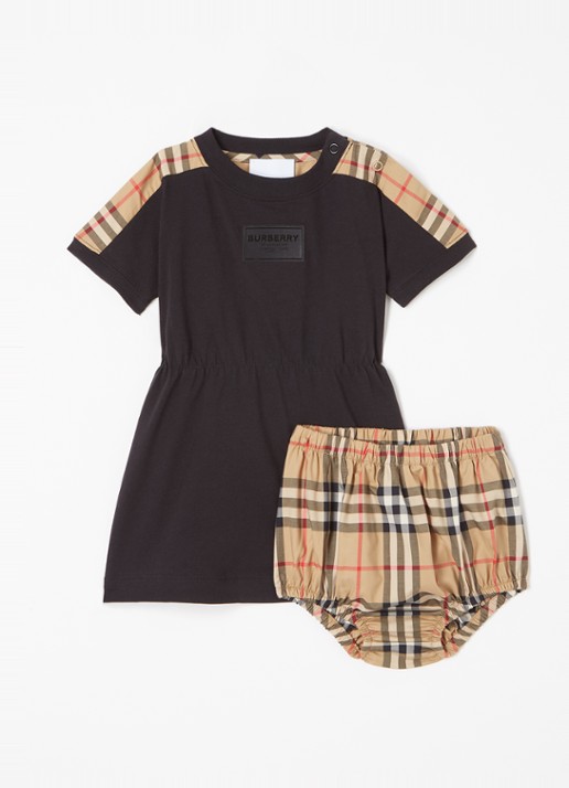 Burberry Lenore T-shirt jurk met ruitdessin en bloomer - voorkant zwart