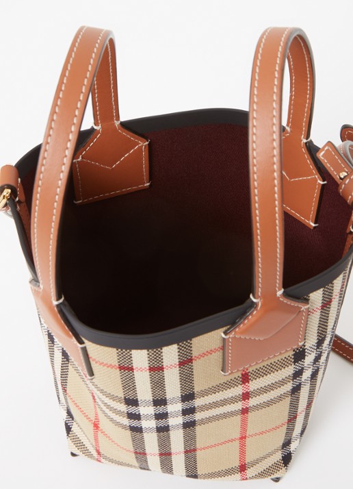 Burberry London Mini shopper met ruitdessin en kalfsleren details - detail beige