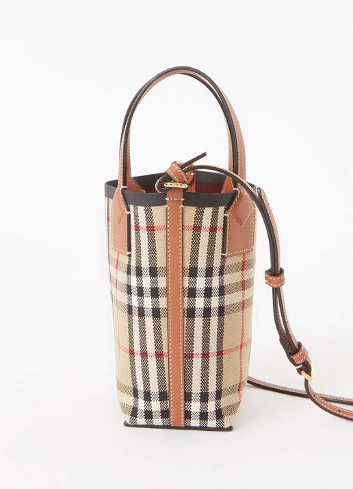 Burberry London Mini shopper met ruitdessin en kalfsleren details - detail 2 beige