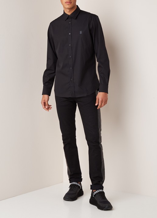 Burberry Louis regular fit overhemd met logoborduring - voorkant 3 zwart