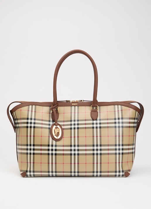 Burberry Medium Check Zip shopper met kalfsleren details
