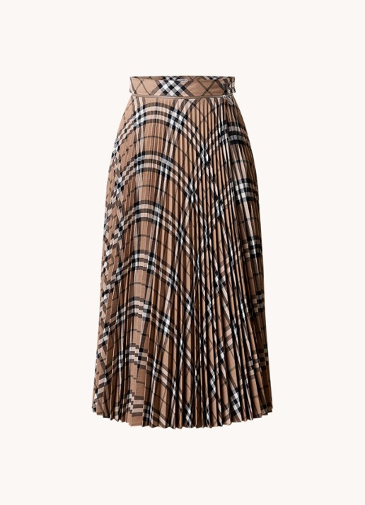 Burberry Midi rok in wolblend met plissé en ruitdessin - voorkant 4 beige