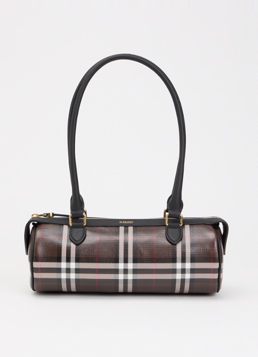 Burberry Mini Check Barrel schoudertas met ruitdessin en kalfsleren details