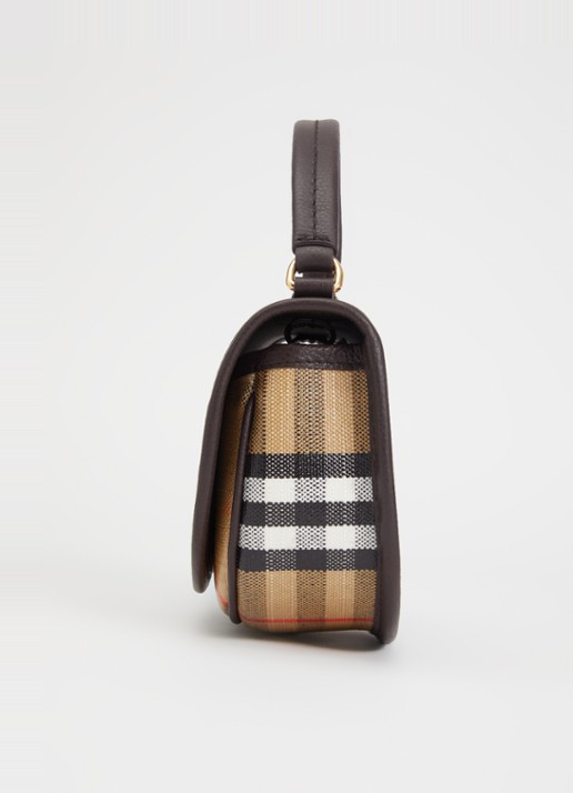 Burberry Mini Highlands crossbodytas van kalfsleer met ruitdessin - detail 3 zand