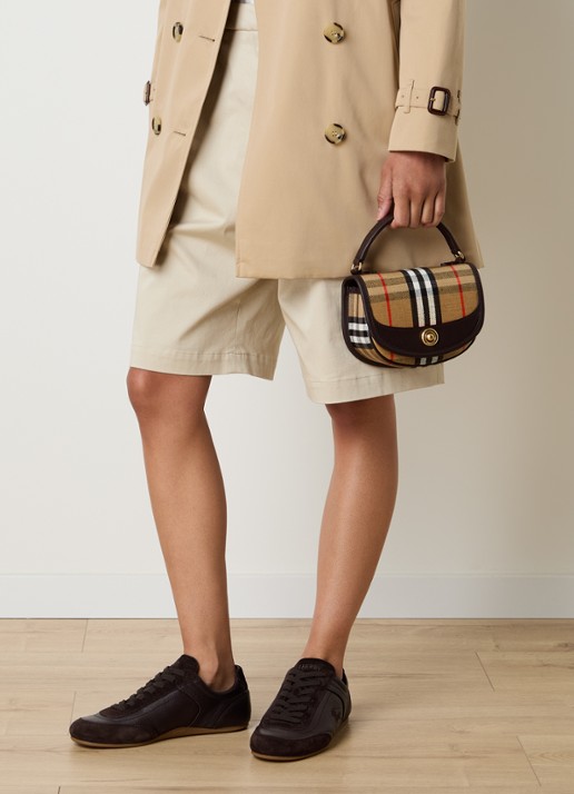 Burberry Mini Highlands crossbodytas van kalfsleer met ruitdessin - voorkant 8 zand