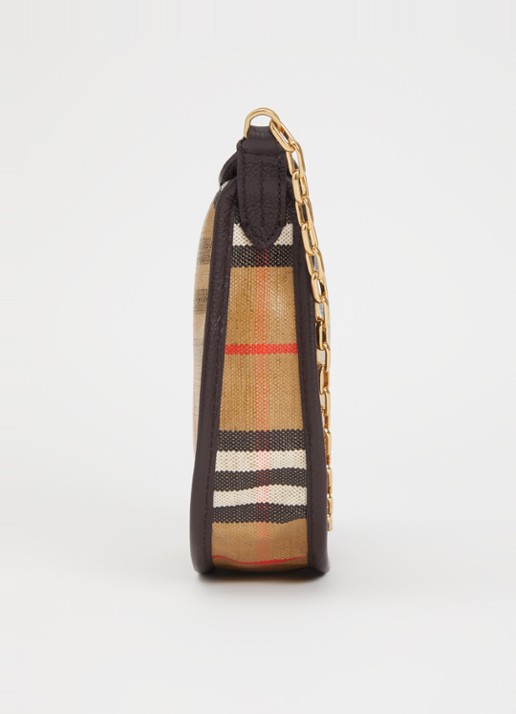 Burberry Mini Highlands schoudertas met ruitdessin en details van kalfsleer - detail 3 zand